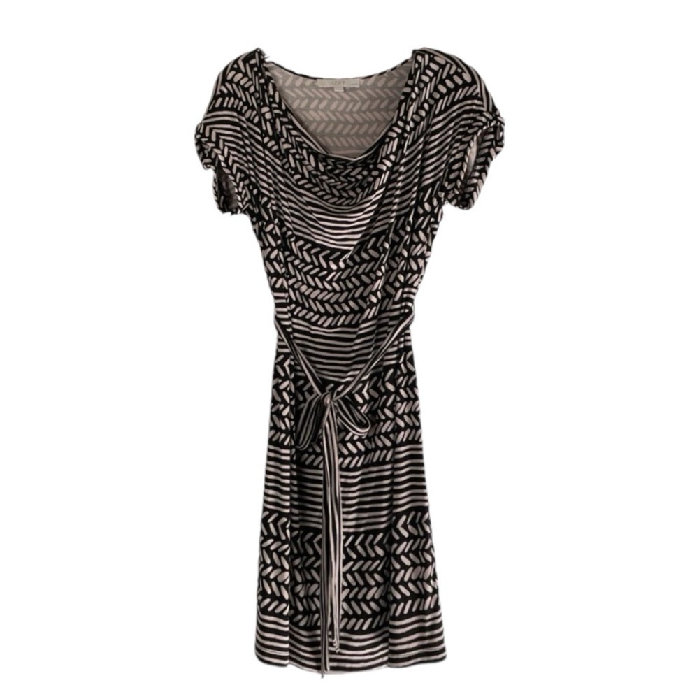 Loft Striped Chevron Cowl Neck Belted Casual Shirt Dress Size SP